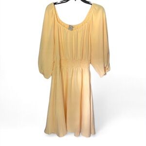 SABRINA LAUREN Butter Yellow Puff Sleeve Sweetheart Peasant Dress Cottage | Sz L